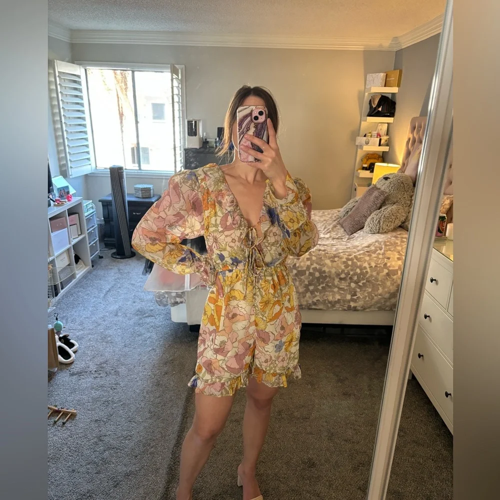 WORN ONCE - Get Growing Floral Ruffle Romper - Picture 2 of 5